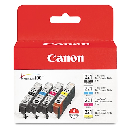 Canon Ink Cartridge, Cli221, 4 Color Pack, PK4 2946B004